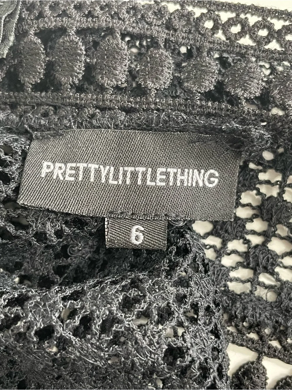 PrettyLittleThing Caya Black Premium Lace Panel Tiered Mini Dress Size 6